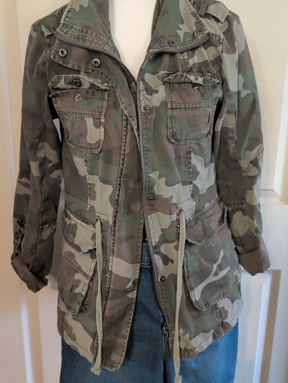 Sound & Matter Women's Camouflage Utility Jacket in Green & Brown